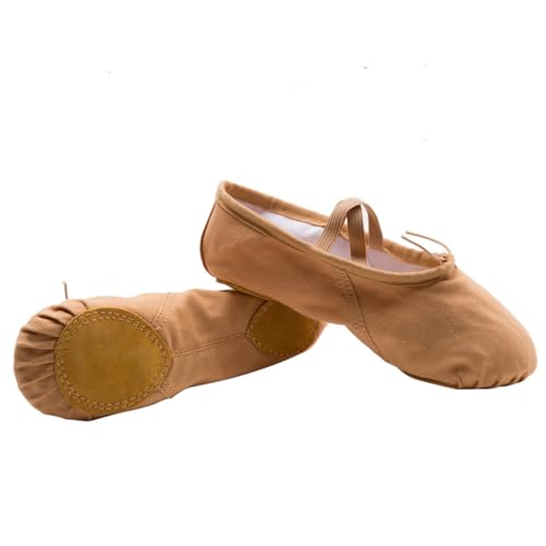 CONGARTENO Ballettschuhe mit Weicher Geteilter Sohle Elastischem Stretchband und Rutschfester Rutsch Sohle Leichte Yoga und Tanzschläppchen für Frauen und Mädchen Farbe Hellbraun von CONGARTENO