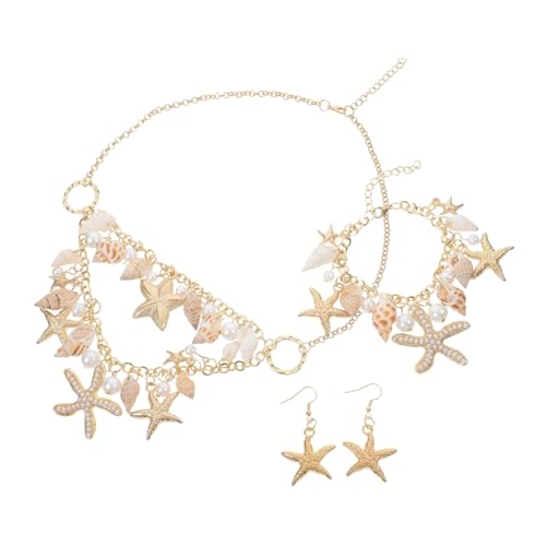 CONGARTENO Beach Schmuckset Damen mit Muschelanhänger Mediterraner Stil Halskette Armband und Muschel Ohrringe Leichtes Schmuckset für Sommer Modischer Strand Look Vielseitig Kombinierbar von CONGARTENO