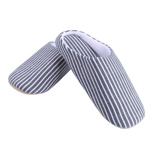 CONGARTENO Blau Gestreifte Leichte Hausschuhe mit Weichem Baumwollfutter Warme und Atmungsaktive Pantoffeln für Damen und Herren Rutschfest für Herbst und Winter Xl von CONGARTENO