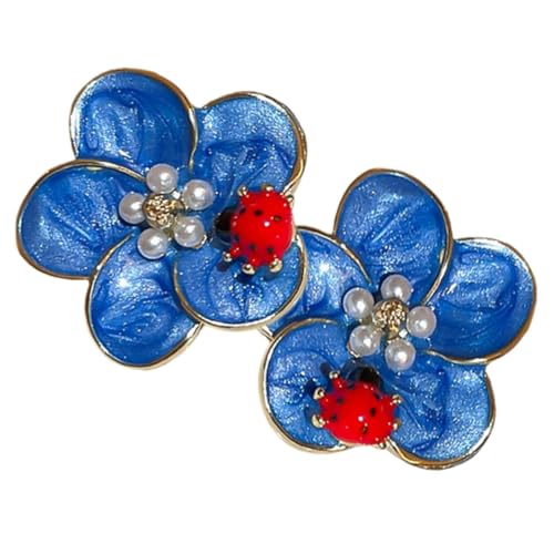 CONGARTENO Blauer Marienkäfer Blumen Ohrstecker Damen Sterling Silber Hypoallergen Zarte Ohrschmuck für Party Hochzeit Alltag Einzigartiges Design Hautfreundlich Langlebig von CONGARTENO