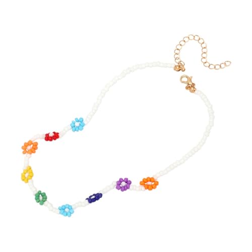 CONGARTENO Blumenperlenkette für Frauen Kreative Halskette im Boho Stil Handgefertigte Clavikalkette Farbenfrohes Accessoire für Auftritte von CONGARTENO