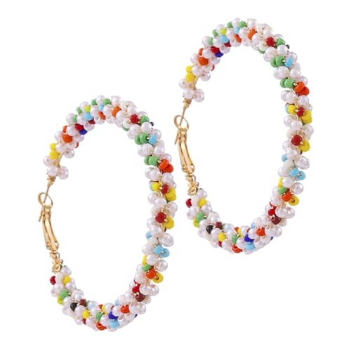 CONGARTENO Boho Große Bunte Perlen Creolen Ohrringe Damen Modisch Auffällig Elegant Handgefertigte Statement Ohrschmuck für Alltag und Besondere Anlässe für Frauen von CONGARTENO