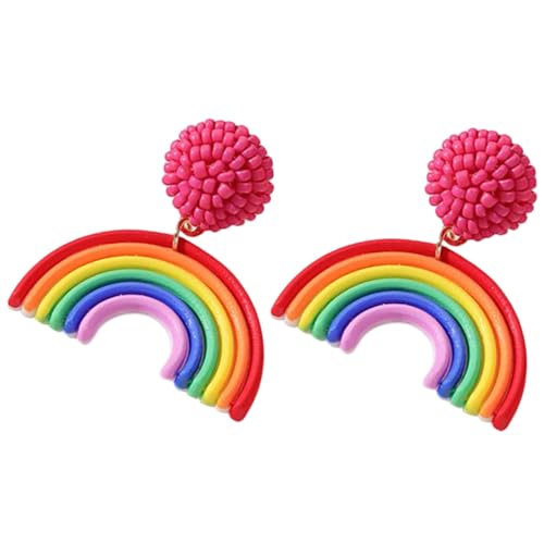 CONGARTENO Boho Regenbogen Ohrringe für Mädchen und Frauen Statement Drop Ohrringe mit Bunten Harzperlen Leichte Auffällige Ohrhänger für Alltag Party und Schule Schmuckaccessoire von CONGARTENO