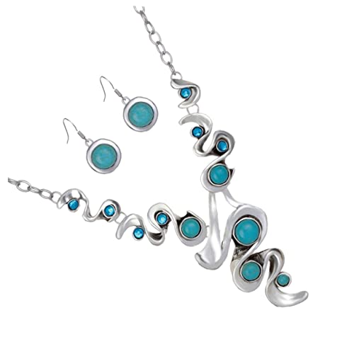 CONGARTENO Böhmisches Schmuckset Mit Türkis Halskette Und Ohrringen Retro Damenschmuck Vielseitig Für Hochzeiten Partys Büro Reisen Modisches Design Mit Baumelnden Ohrringen von CONGARTENO