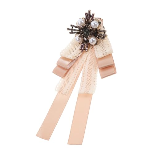 CONGARTENO Brosche Schleife mit Perlen und Spitze Damen Anstecknadel für Kleidung Revers Hut und Kleid Wiederverwendbare Modebrosche im Barockstil Stabile Nadel Champagnerfarben von CONGARTENO