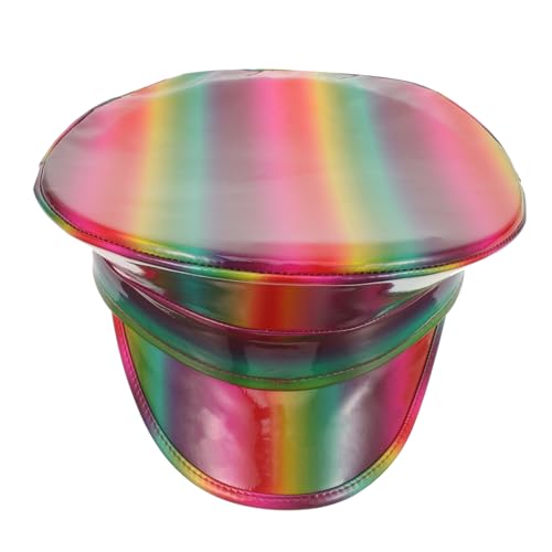 CONGARTENO Bunte PU Matrosenmütze Damen Regenbogen Party Cap Modisch Elegant für Festivals Konzerte und Outdoor Events Stilvoller Kopfschmuck von CONGARTENO