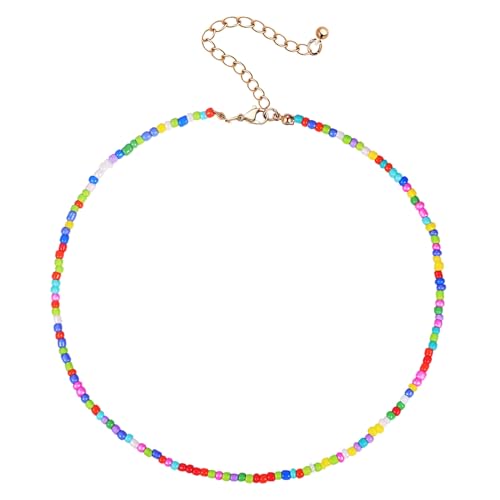 CONGARTENO Bunte Perlenkette Damen Choker Einzelne Lage Kreative Clavicle Chain Farbige Reisperlen Modeschmuck für Frauen Strandparty Prom Urlaub von CONGARTENO