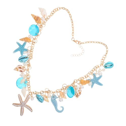 CONGARTENO Charm Necklace mit Muschelanhänger Leichter Langlebiger Strand Schmuck für Damen Maritimer Choker Blau für Sommer Urlaub und Tägliches Tragen von CONGARTENO