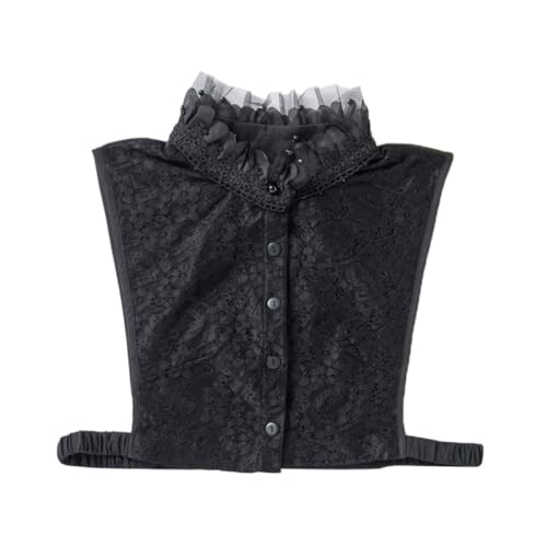 CONGARTENO Damen Abnehmbarer Falscher Kragen Holzohren Rüschen Stehkragen Blusenkragen Schwarz Modisches Zubehör für Pullover und Sweatshirt von CONGARTENO