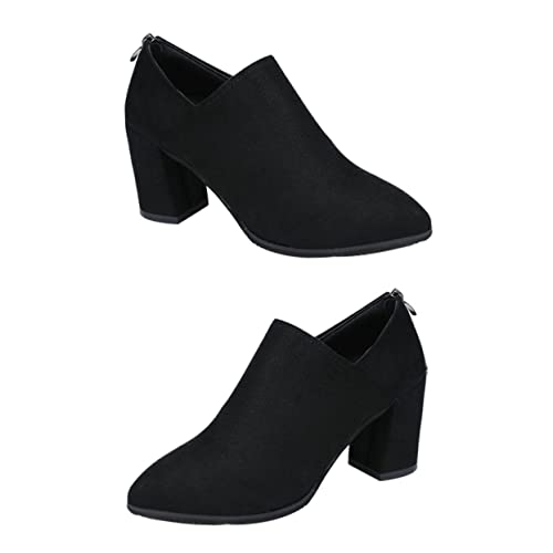 CONGARTENO Damen Ankle Boots mit Spitz Zulaufender Spitze Chunky Heels Strapazierfähiges PU und Gummimaterial Modisch und Angenehm Reißverschluss Kurze Stiefeletten für Herbst und Winter von CONGARTENO
