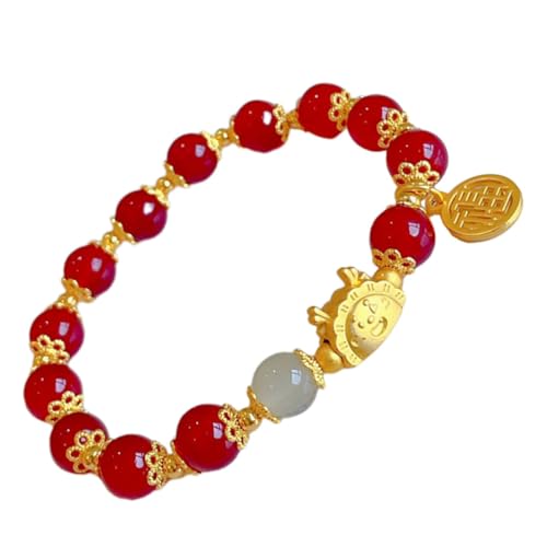 CONGARTENO Damen Armband Natürlicher Drachenmotiv Feng Shui Schmuck Rot Glücksbringer Neujahr Wristlet von CONGARTENO