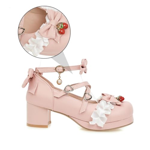 CONGARTENO Damen Ballerinas mit Schleifenverzierung Mittelhoher Absatz Modische Jahreszeiten Schuhe Komfortable Atmungsaktive Einlegesohle Geeignet für Arbeit Shopping und Reisen Rosa Pumps von CONGARTENO