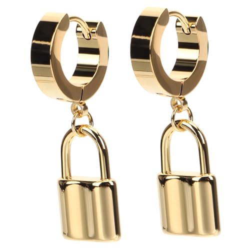 CONGARTENO Damen Creolen Ohrringe aus Hochwertigem Titanstahl Leichte Schloss Design Dangle Ohrhänger Trendige Funky Hoop Ohrringe Komfortabel für Alltag und Besondere Anlässe Goldfarben Groß von CONGARTENO