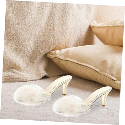 CONGARTENO Damen Hausschuhe mit Flauschigem Design Rutschfest Modische Hohe Absätze Bequeme Sommerschuhe für Innen und Außen Zarte Slipper in Weiß beige von CONGARTENO