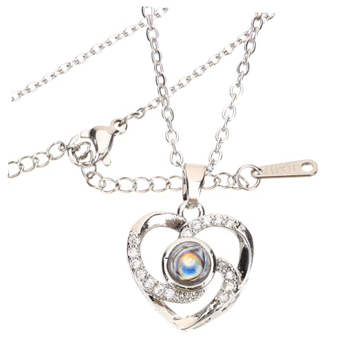 CONGARTENO Damen Herzanhänger Halskette mit Sprachen Dich Projektion Uv Beständig Weißgoldbeschichtetes Kupfer Mehrfarbige für Freundin und Mutter von CONGARTENO