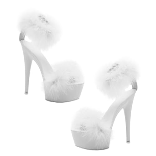 CONGARTENO Damen High Heels Sandalen mit Federverzierung Rutschfeste Sohle Wasserabweisend Plateau und Schrägem Absatz Modisch und für Party und Freizeit Größenhinweis von CONGARTENO