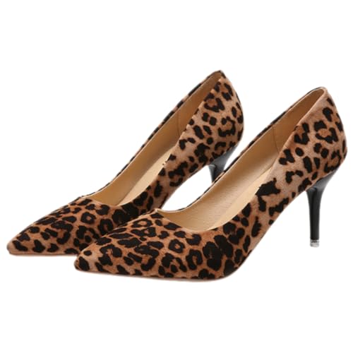 CONGARTENO Damen High Heels Single Leopard Pumps Modische Spitze Absatzschuhe für Party Hochzeit und Alltag von CONGARTENO