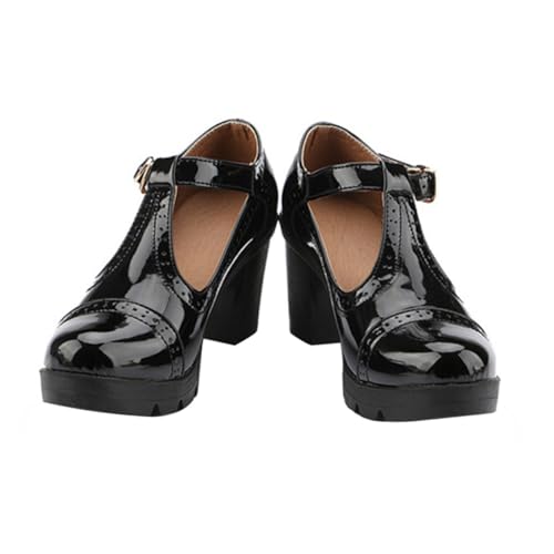 CONGARTENO Damen High Heels mit Blockabsatz Elegant Runde Spitze Stilvolle Schuhe für Alltag und Arbeit Leicht in Schwarz von CONGARTENO