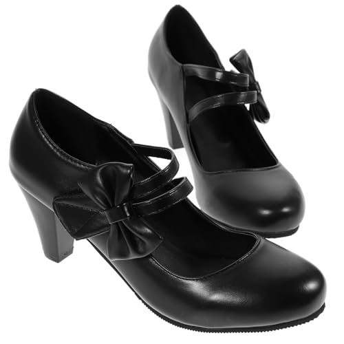CONGARTENO Damen High Heels mit Grobem Blockabsatz Schleifen Detail Modische Pumps rutschfeste Sohle Komfortabel für Partys Büro Hochzeit Eleganter Alltagsschuh Schwarz von CONGARTENO