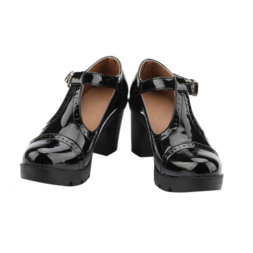 CONGARTENO Damen High Heels mit Rutschfester Sohle Wasserdichtem Plateau und Robustem Blockabsatz Atmungsaktives Mikrofaser Material Bequeme Polsterung für Alltag und Arbeit Schwarz von CONGARTENO