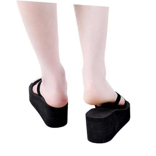 CONGARTENO Damen Keilabsatz Sandalen Sommer Slippers Schwarz Wedge Flops Rutschfest Strand Schuhe Leicht Bequem von CONGARTENO