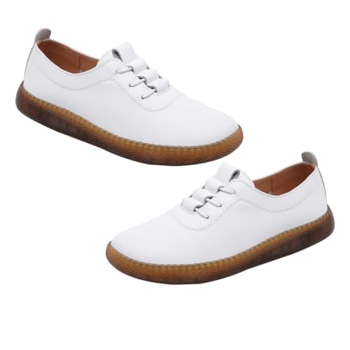 CONGARTENO Damen Lederschuhe Flach Elegant Atmungsaktiv Stylische Sneakers Herbst Freizeit Bequeme Alltagsschuhe Weiß von CONGARTENO