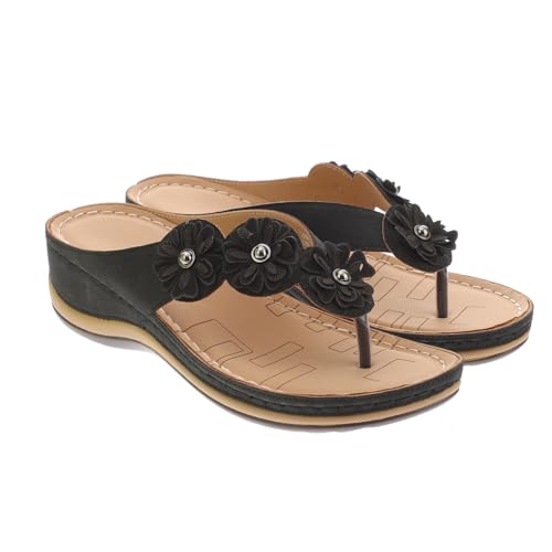 CONGARTENO Damen PU Sandalen Sommer Strand Schuhe Rutschfeste Sohle Komfortable Keilabsatz Pantoletten Schwarz von CONGARTENO