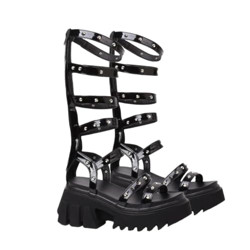 CONGARTENO Damen Plateau Sandalen mit Dickem Absatz Stilvolle Sommer Schuhe Bequeme Rutsch Sohle Eleganter Look für Partys und Alltag Schwarzes Design von CONGARTENO
