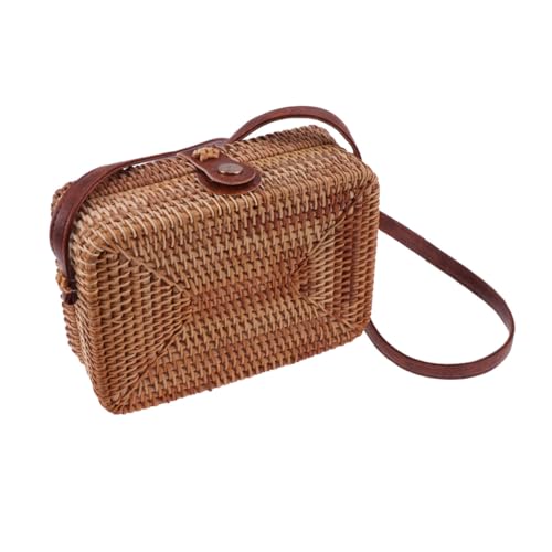 CONGARTENO Damen Rattan Schultertasche Handgefertigt Geflochtene Mini Umhängetasche Eckig Casual Strand Reise Alltag Crossbody Bag von CONGARTENO