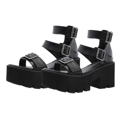 CONGARTENO Damen Sandalen mit Dicker Sohle und Hohem Absatz Pu material Integriertes Design Stilvolle Plateau Sandaletten für Sommer Bequeme und Langlebige Schuhe in Schwarz von CONGARTENO