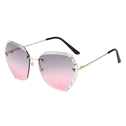 CONGARTENO Damen Sonnenbrille Glitzer Strass Randlos Uv Schutz Partybrille Modisch Leicht Mit Kristallen Gold von CONGARTENO