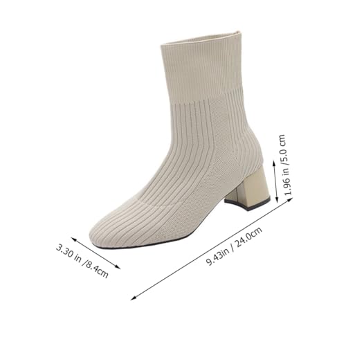 CONGARTENO Damen Strickstiefeletten Herbstmode Komfortabel Atmungsaktiv Blockabsatz Schuhe für Alltag und Freizeit von CONGARTENO