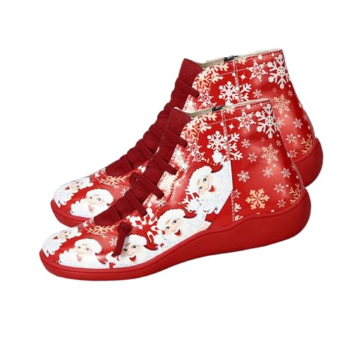 CONGARTENO Damen Weihnachtsstiefel Kurz Elegant Rote Casual Schuhe für Winter Herbst Festliche Damen Schuhe Komfortabel Weihnachten von CONGARTENO