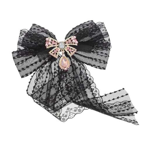 CONGARTENO Damenbrosche Schleife aus Spitze mit Strass Modisches Accessoire für Blusen Kleider und Anzüge Große Schwarze Anstecknadel für Stilvolle Outfits bei Verschiedenen Anlässen von CONGARTENO