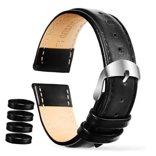 CONGARTENO Echtes Uhrenarmband Schwarz mit Ringen Flexible Schlanke Uhr Ersatzband Komfortables Design Alltag und von CONGARTENO