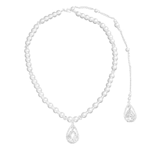 CONGARTENO Elegante Damen Perlenkette mit Rückenkette und Langem Quasten anhänger Feine Verarbeitung Vielseitiger Brautschmuck für Hochzeit Party und Alltag Modischer Vintage stil von CONGARTENO