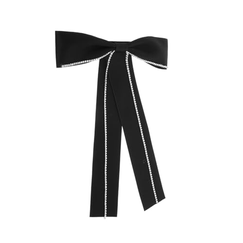 CONGARTENO Elegante Schwarze Stoff schleifenbrosche Damen Anstecknadel mit Strass Vorgebundene Schleife Faltfrei Vielseitig Kombinierbar für Blusen Kleider Party accessoire von CONGARTENO