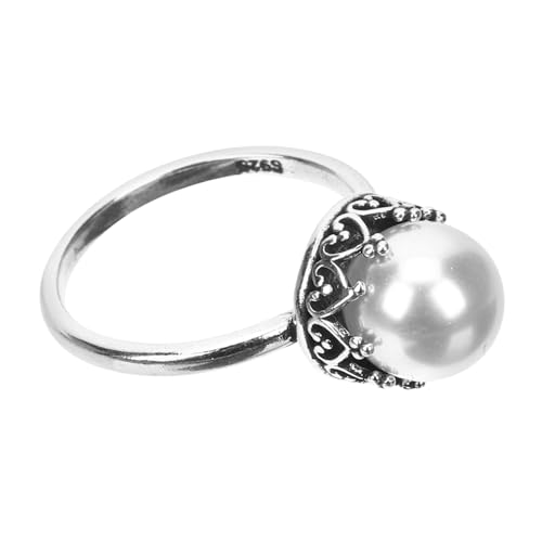 CONGARTENO Eleganter Damen Perlenring Weißer Cocktailring Hochwertiger Faux Pearl Schmuck Verstellbar Hochzeit Geburtstag Valentinstag von CONGARTENO