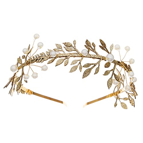 CONGARTENO Elegantes Braut Stirnband mit Perlen und Goldfarbenen Blattzweigen Komfortabler Haarschmuck für Hochzeit Party und Festliche Anlässe Langlebiges Legierungsmaterial Passend von CONGARTENO