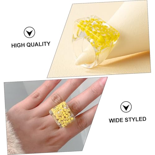 CONGARTENO Extravaganter Damenring Acryl mit Eingelegten Perlen Breiter Kreativer Schmuck für Festivals und Alltag Modischer Leichter Fingerring als Besonderes Geschenk von CONGARTENO