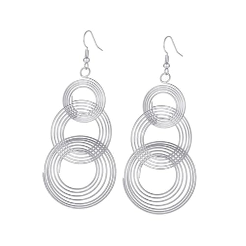 CONGARTENO Extravaganter Großer Runder Retro Ohrring aus Silberfarbenem Metall Modischer Mehrlagiger Damen Schmuck Eleganter Statement Accessoire für Party Hochzeit und Alltag von CONGARTENO
