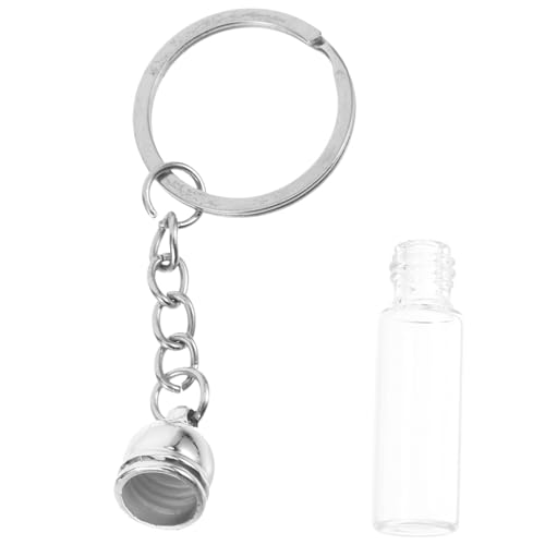 CONGARTENO Glasflaschenanhänger Schlüsselanhänger Mit Transparentem Glas Und Metall Sicherer Verschluss Für Ätherische Öle Parfüm Und Flüssigkeiten Stilvolle Driftflaschenform von CONGARTENO
