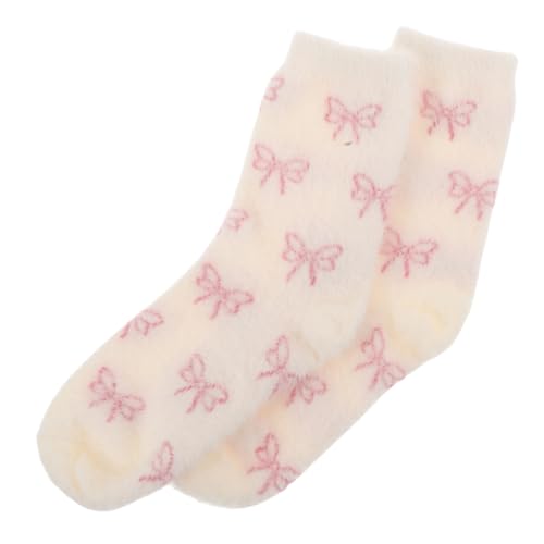 CONGARTENO Flauschige Kuschelsocken mit Süßer Schleife Warme Plüschsocken für Damen Mittellang Weiche Komfortsocken für Winter und Schlaf Gemütliche Japanische Stil Haussocken für Mütter von CONGARTENO