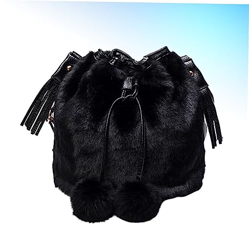 CONGARTENO Fluffige Damen Umhängetasche mit Kordelzug Schwarzer Schulterbeutel Wasserabweisende Handtasche Vielseitig als Shopping oder Alltagstasche Geeignet Geräumig und Langlebig von CONGARTENO