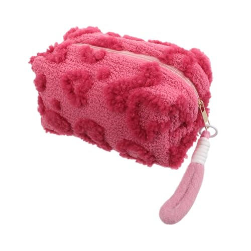 CONGARTENO Fluffy Kosmetiktasche mit Herzmuster Große Kapazität Weicher Plüsch Tragbare Kulturtasche für Damen Vielseitig für Reisen Camping und Alltag Handliche Make up Aufbewahrungstasche von CONGARTENO