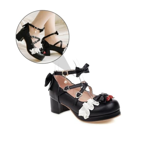 CONGARTENO Four Seasons Damen Pumps mit Mittelhohem Absatz Schleifen Design Bequeme Atmungsaktive Innensohle Vielseitige Modische Schuhe für Alltag Arbeit Reisen Party Schwarze Ballerinas von CONGARTENO