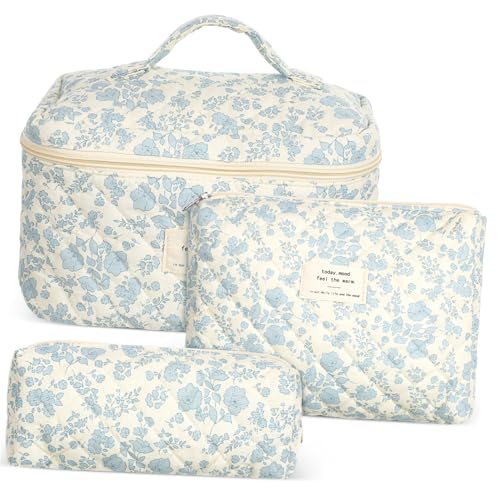 CONGARTENO Gestepptes Teiliges Reise Kosmetiktaschen mit Reißverschluss Tragbare Schminktaschen mit Floralem Design Leichte Organizer Taschen für Make Up und Toilettenartikel von CONGARTENO