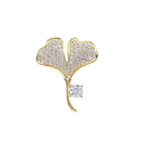 CONGARTENO Ginkgo Brosche Damen Schimmernde Anstecknadel aus Kupfer mit Zirkonia Kreative Dekorative Mini Brosche für Kleidung Schützt Knöpfe vor Verrutschen Leichter Schmuck für Frauen von CONGARTENO