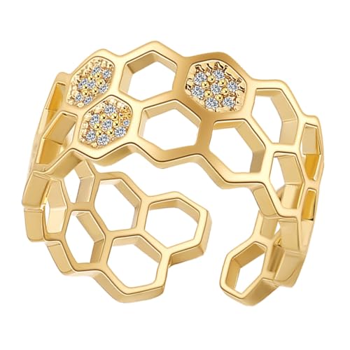 CONGARTENO Gold Offener Ring mit Zirkonia Besatz Eleganter Verlobungsring für Damen Modischer Schmuck für Jubiläum Geburtstag und Festtagsfeiern Komfortabel und Langlebig von CONGARTENO