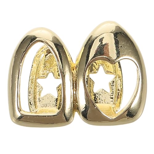 CONGARTENO Goldene Hip Hop Teeth Grills mit Herz Motiv Komfortable und Sichere Zahnkappen Eleganter Zahnschmuck für Alltag und Party Stylischer Zahnersatz für Modische Auftritte von CONGARTENO